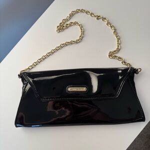 Anne Klein Glossy Black Clutch with Gold Chain